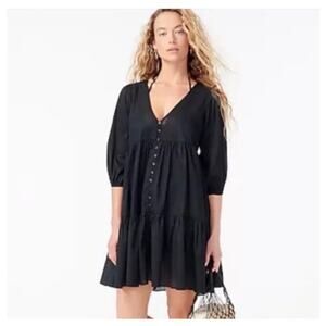 J Crew Small Button Front Black Cotton Beach Dress NWT